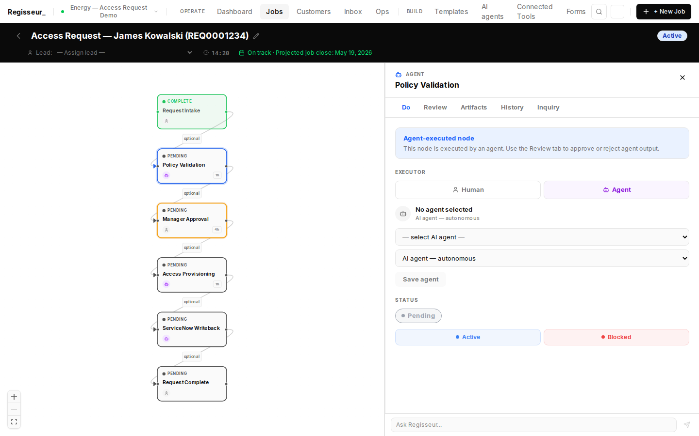 §4a — Policy Validation node: eligible, agent executor configured