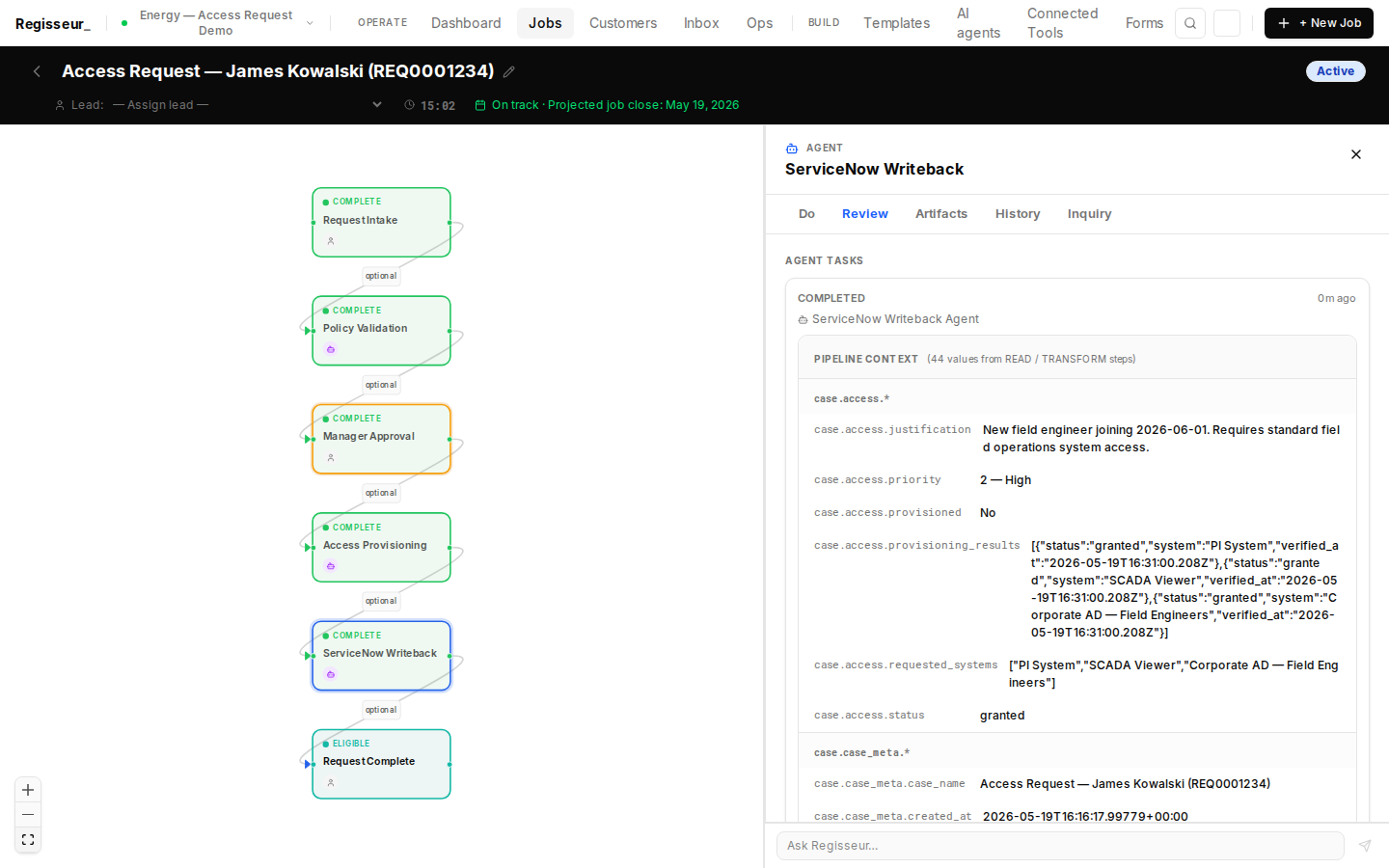 §7c — ServiceNow Writeback: pipeline trace, ticket closed
