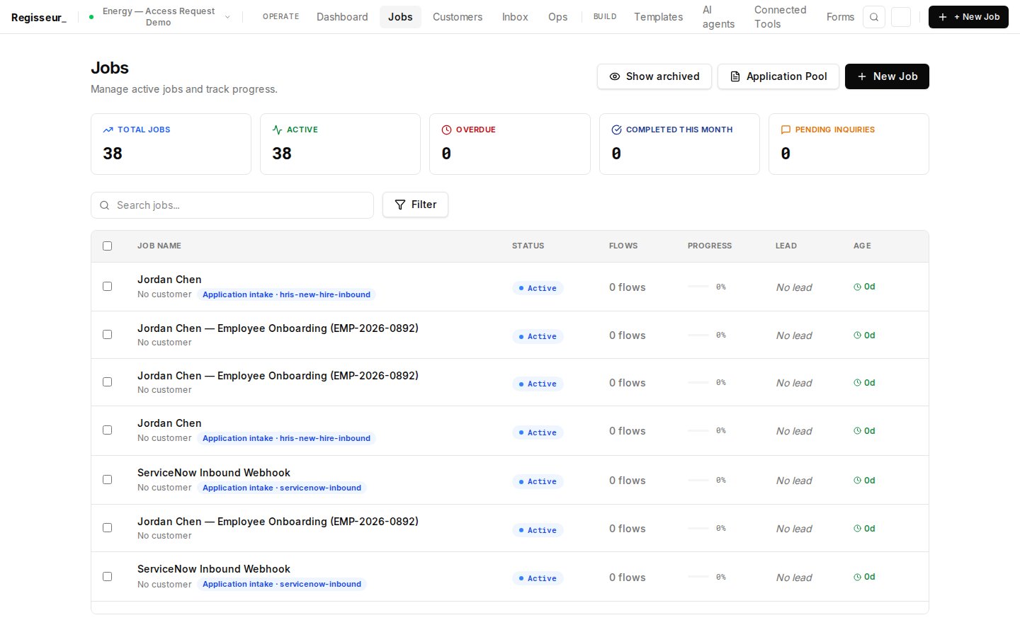 §3b — Onboarding job created: Jordan Chen in the active queue