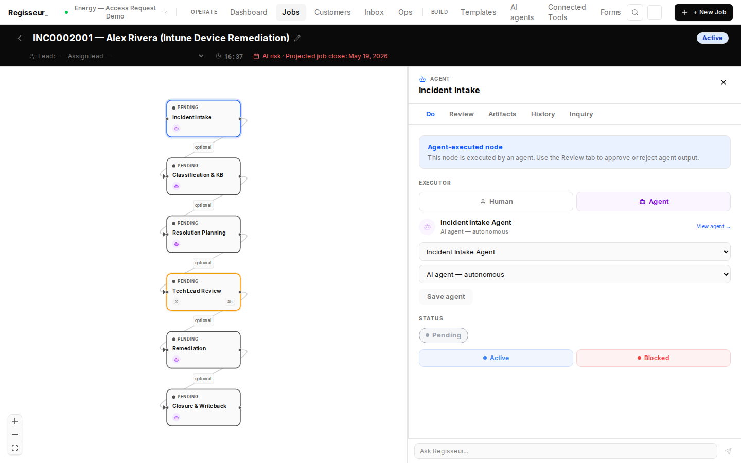 §4a — Incident Intake node: agent executor configured