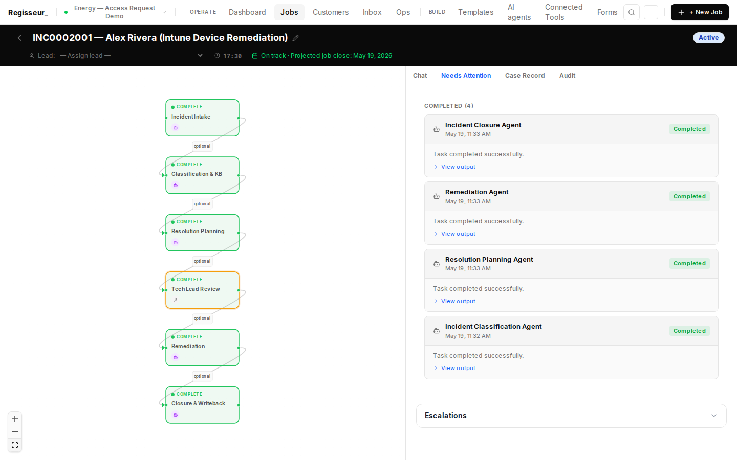§8d — Audit Trail: complete event timeline from INC intake to closure