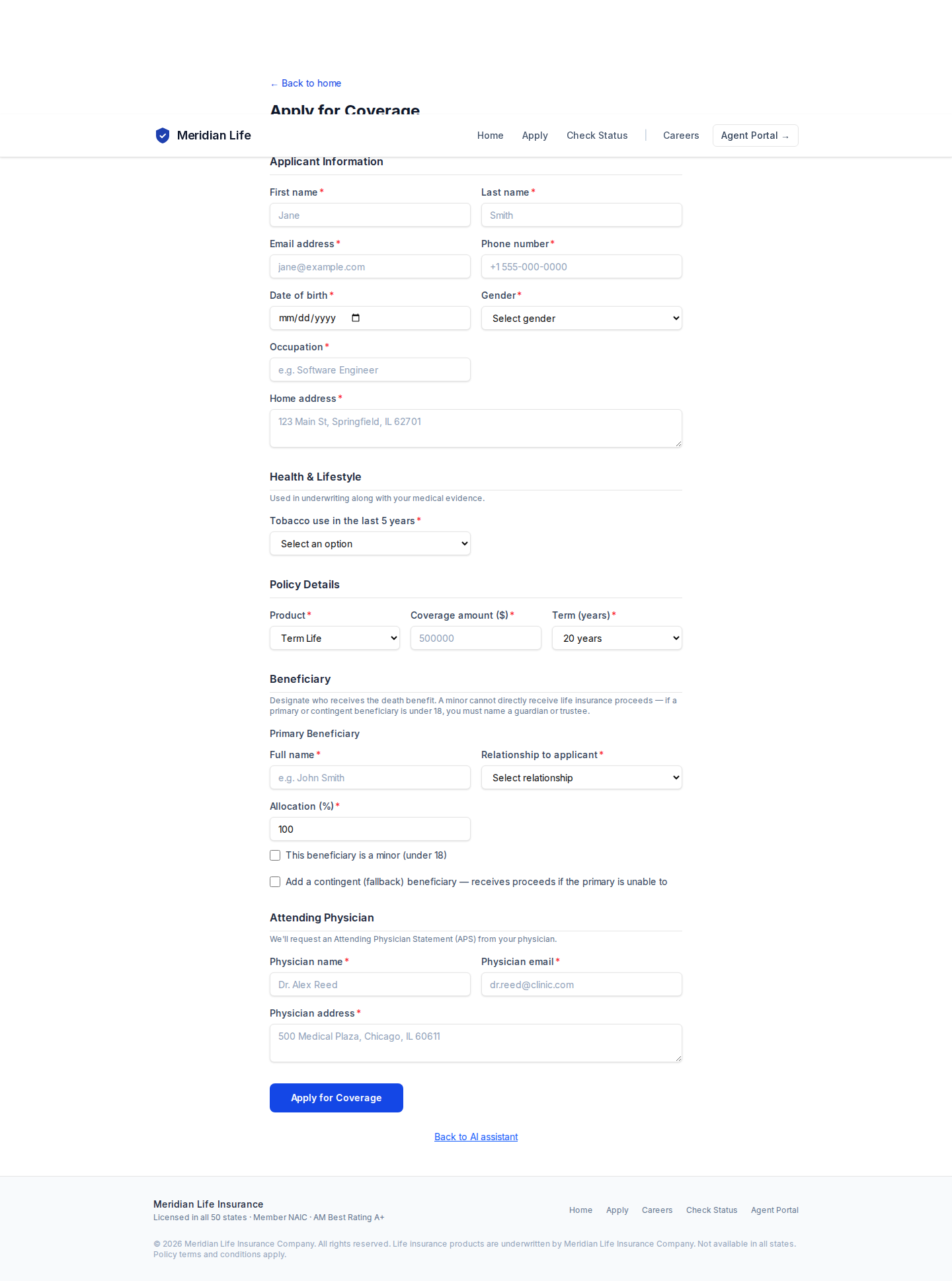 Application form — ready to fill