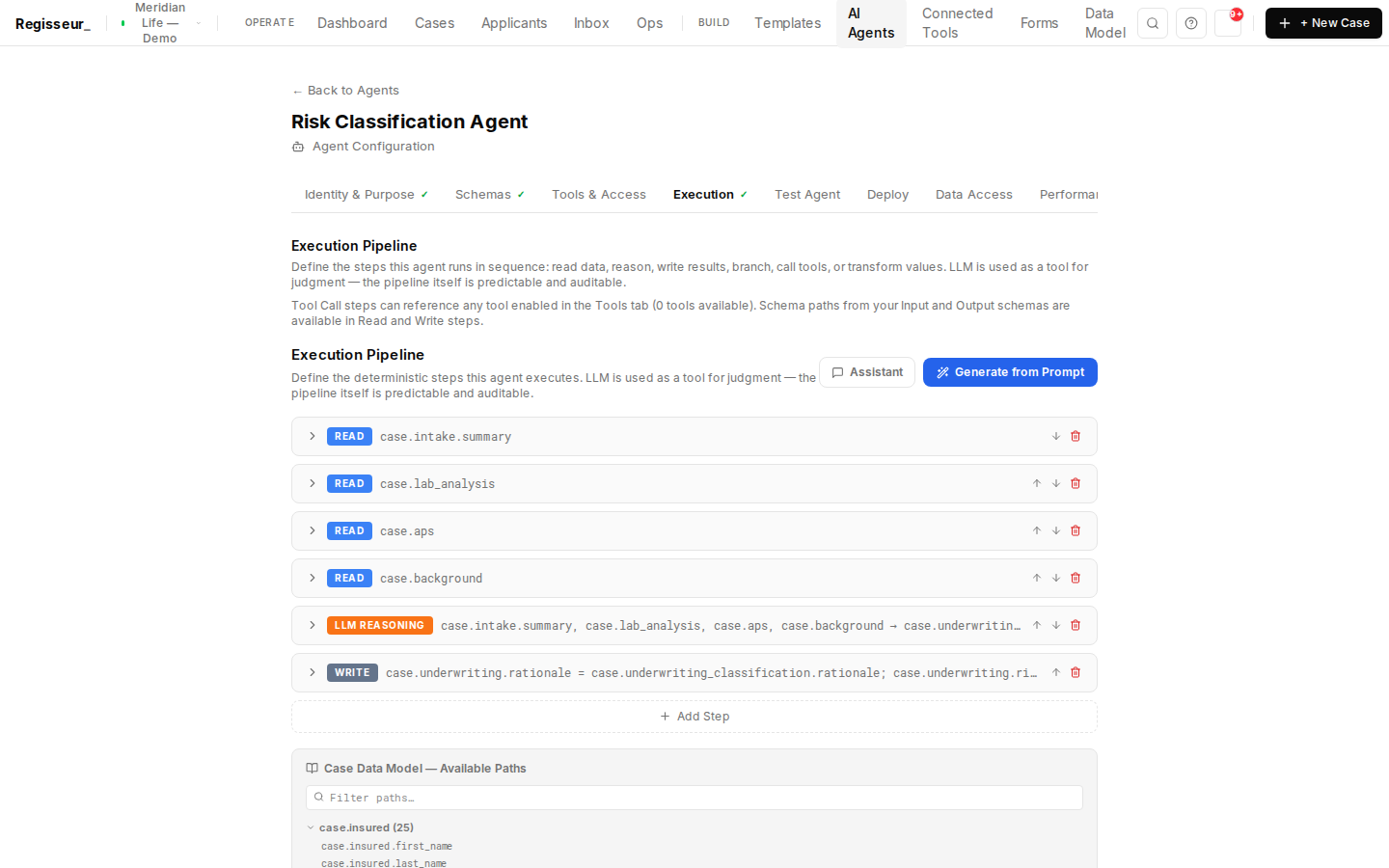 Agent pipeline builder — deterministic, auditable steps