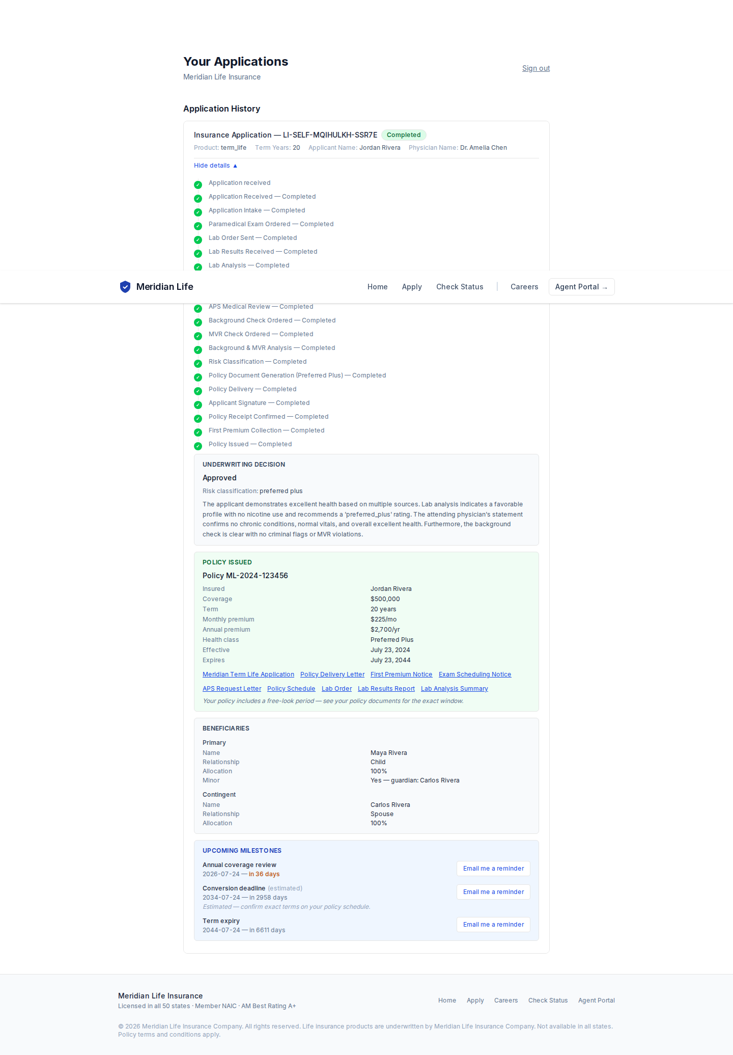 Underwriting decision + issued policy — Approved, Preferred Plus